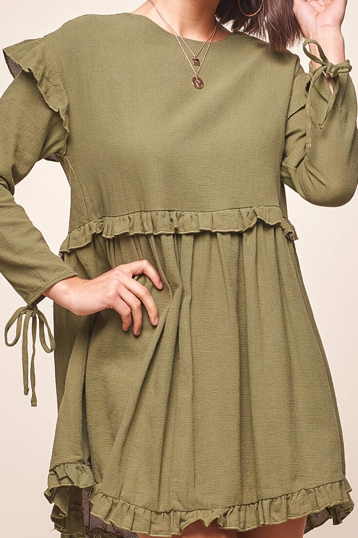 Marion Long Sleeve Shift Dress Khaki by Selfie Leslie