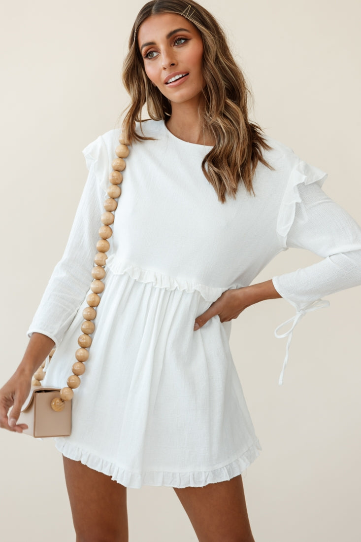 Marion Long Sleeve Shift Dress White by Selfie Leslie