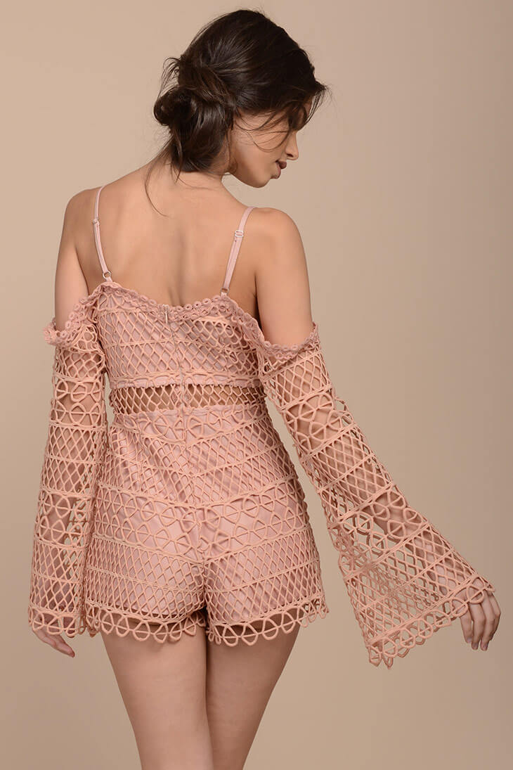 Caylee Sexy Crochet Romper Blush by Selfie Leslie