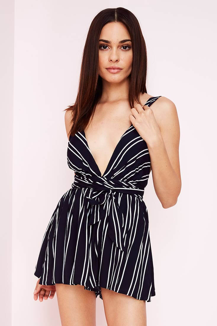 Nelle Striped Romper Navy by Selfie Leslie