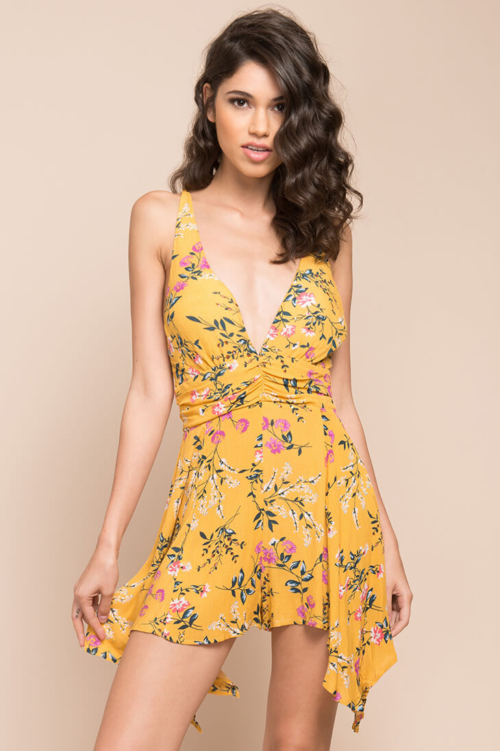 Brynna Floral Romper Yellow Mustard by Selfie Leslie