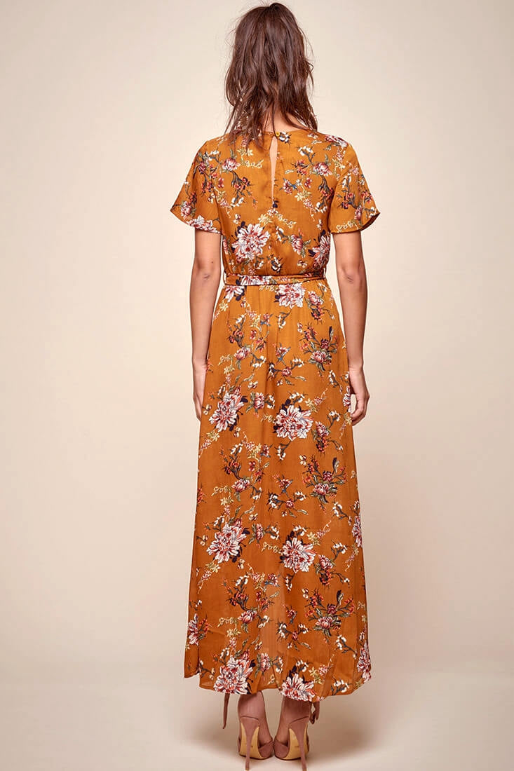 Cheri Floral Wrap Maxi Dress Mustard by Selfie Leslie