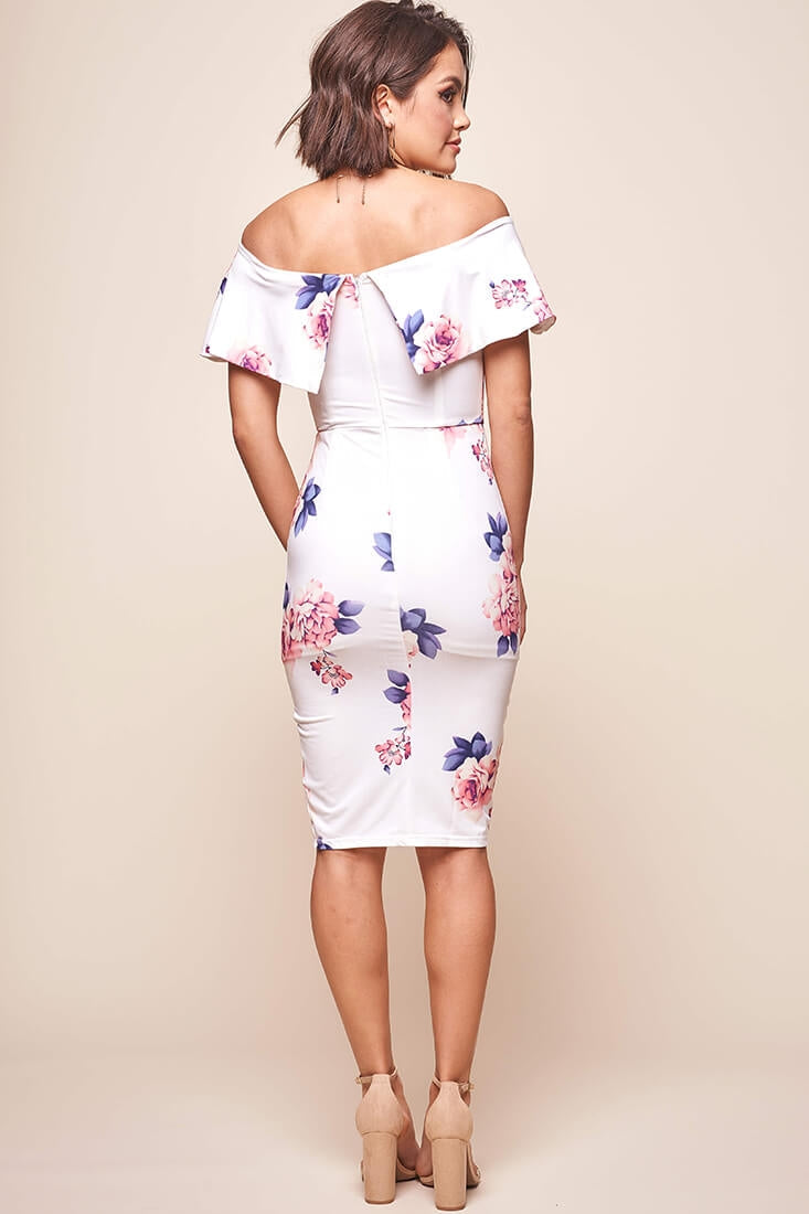 Alina Tiered Off Shoulder Dress White Floral by Selfie Leslie