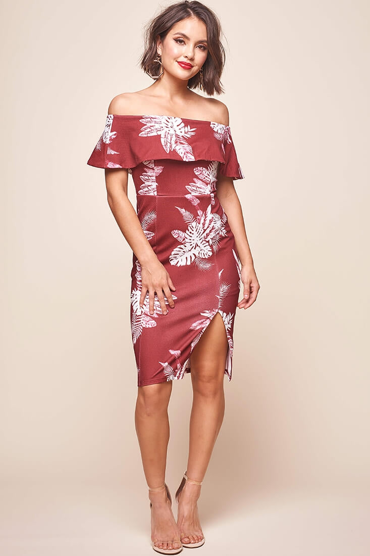 Alina Tiered Off Shoulder Dress Wine Base by Selfie Leslie