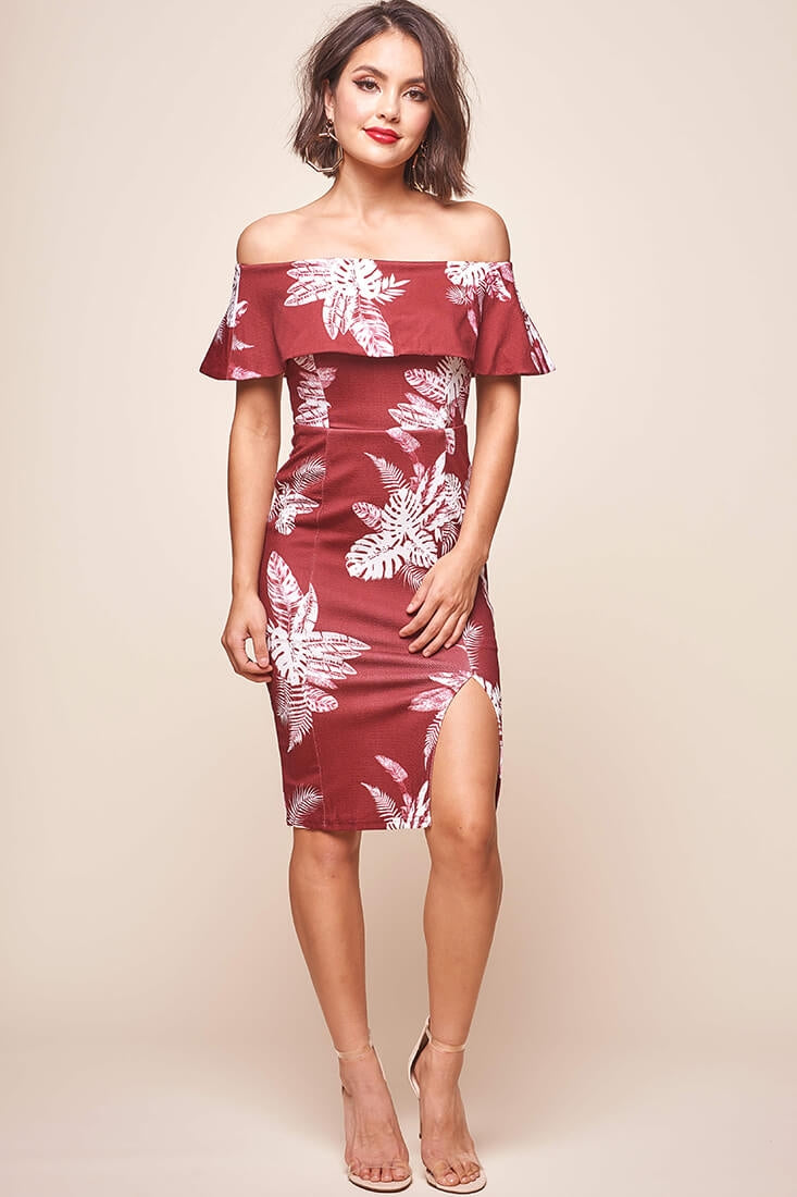 Alina Tiered Off Shoulder Dress Wine Base by Selfie Leslie