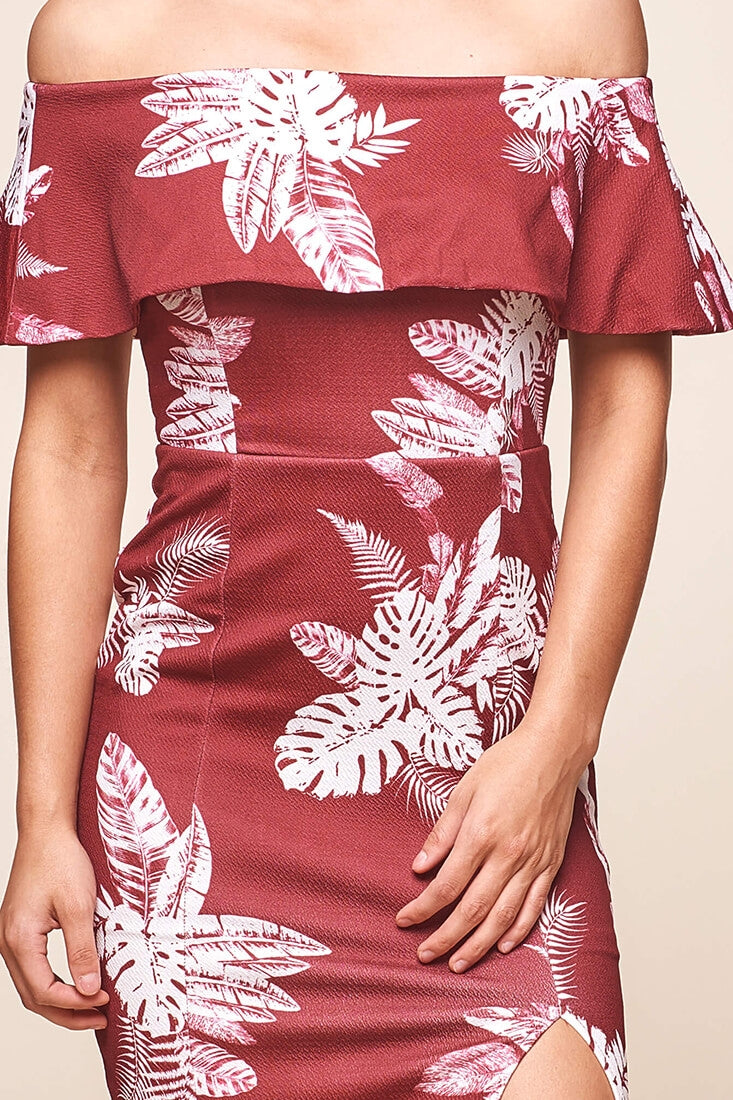 Alina Tiered Off Shoulder Dress Wine Base by Selfie Leslie