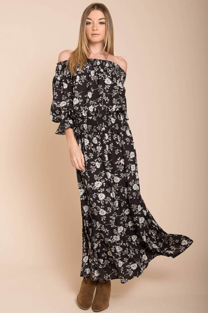 Aiyana High Slit Floral Maxi Dress Black by Selfie Leslie