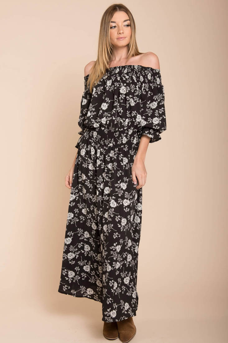 Aiyana High Slit Floral Maxi Dress Black by Selfie Leslie