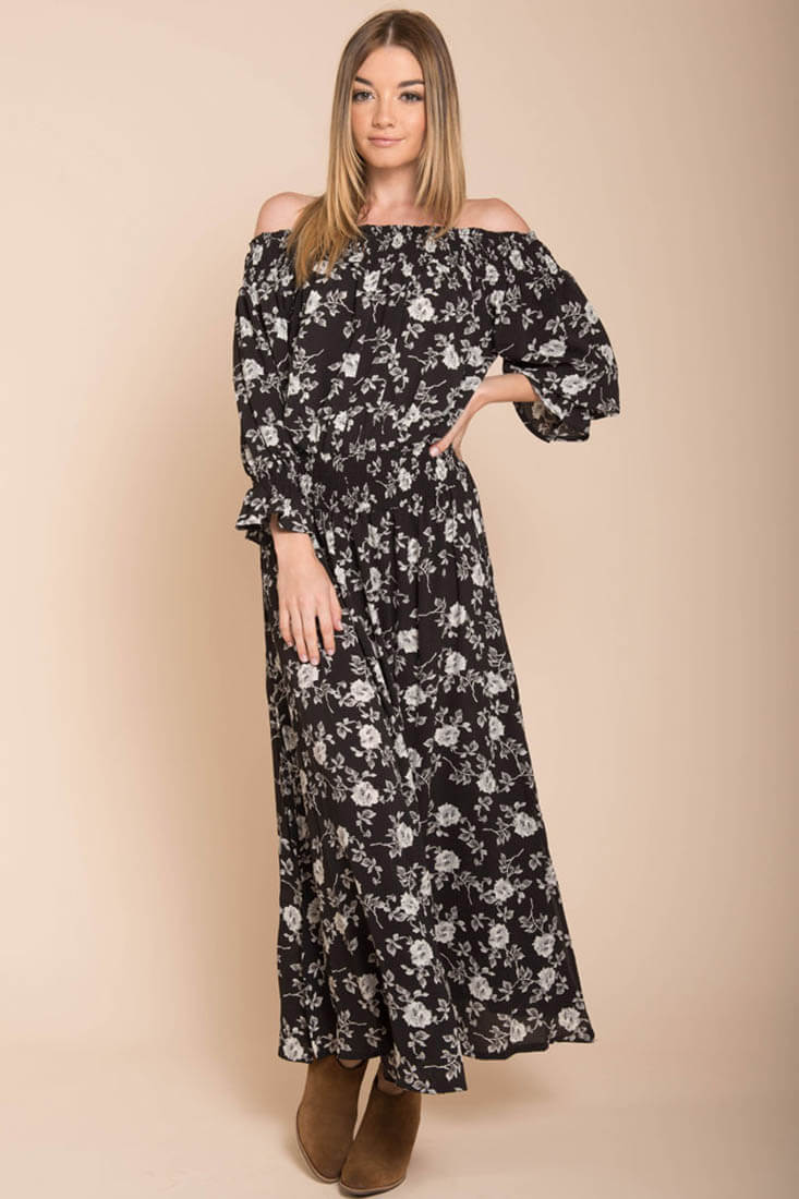 Aiyana High Slit Floral Maxi Dress Black by Selfie Leslie