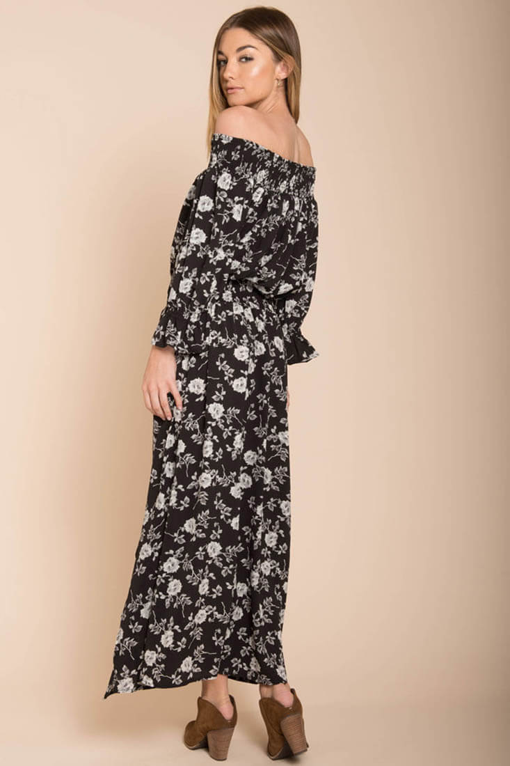Aiyana High Slit Floral Maxi Dress Black by Selfie Leslie