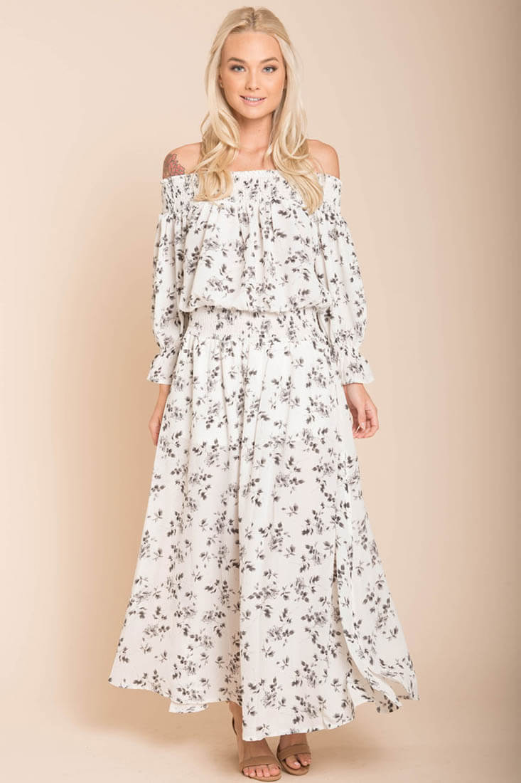 Aiyana High Slit Floral Maxi Dress White by Selfie Leslie