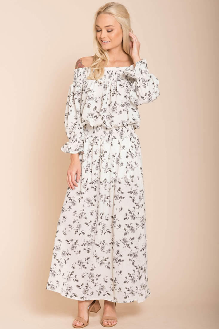 Aiyana High Slit Floral Maxi Dress White by Selfie Leslie