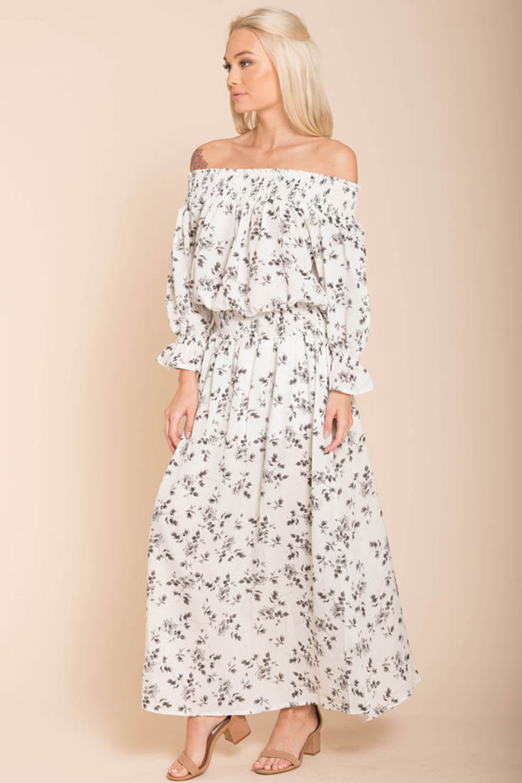 Aiyana High Slit Floral Maxi Dress White by Selfie Leslie