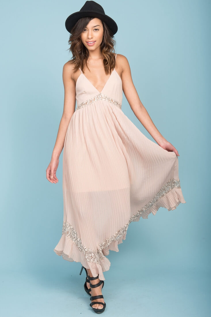 Luna Ruffled Maxi Dress Beige by Selfie Leslie