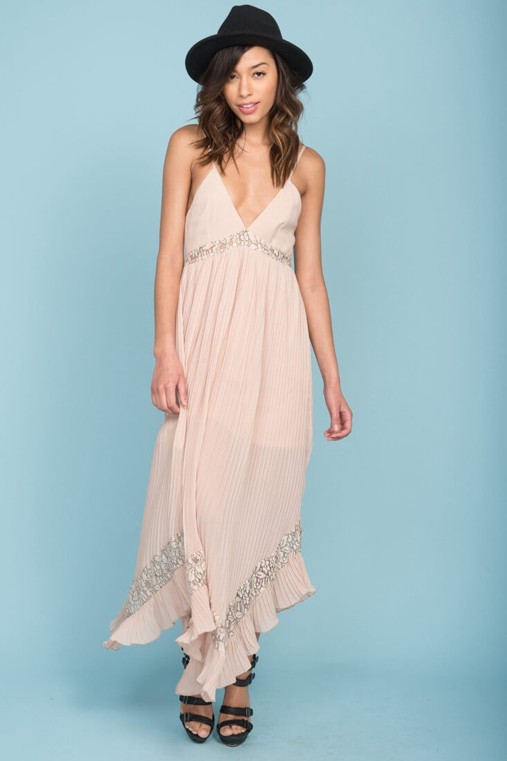 Luna Ruffled Maxi Dress Beige by Selfie Leslie