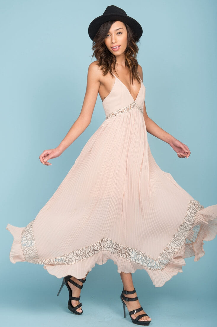 Luna Ruffled Maxi Dress Beige by Selfie Leslie