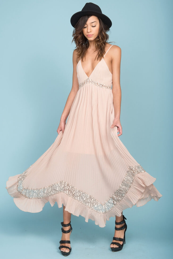 Luna Ruffled Maxi Dress Beige by Selfie Leslie
