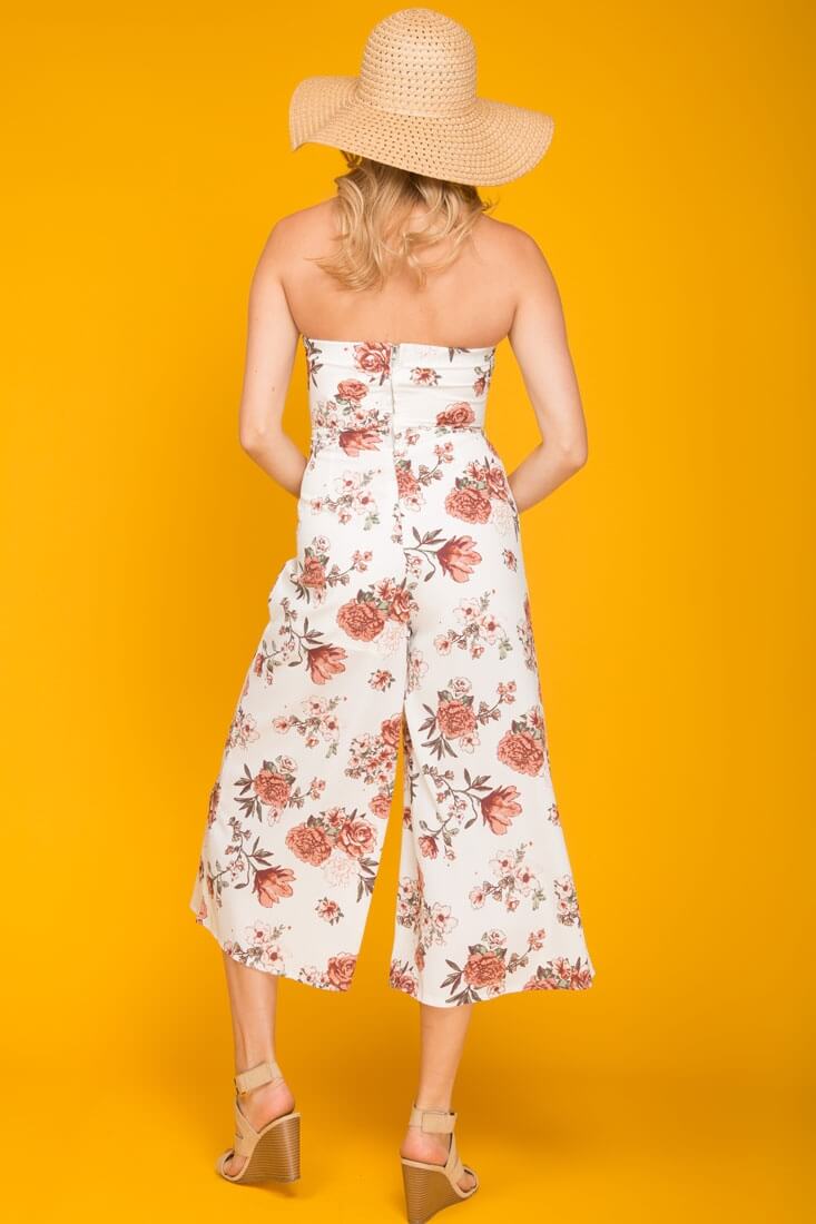 Khloe Floral Summer Bow Tie Jumpsuit White by Selfie Leslie
