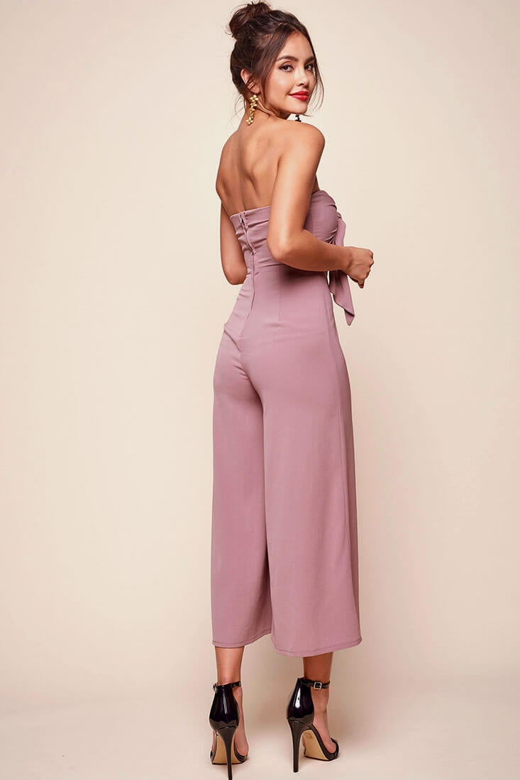 Khloe Bow Tie Wide Leg Jumpsuit Dusty Pink by Selfie Leslie