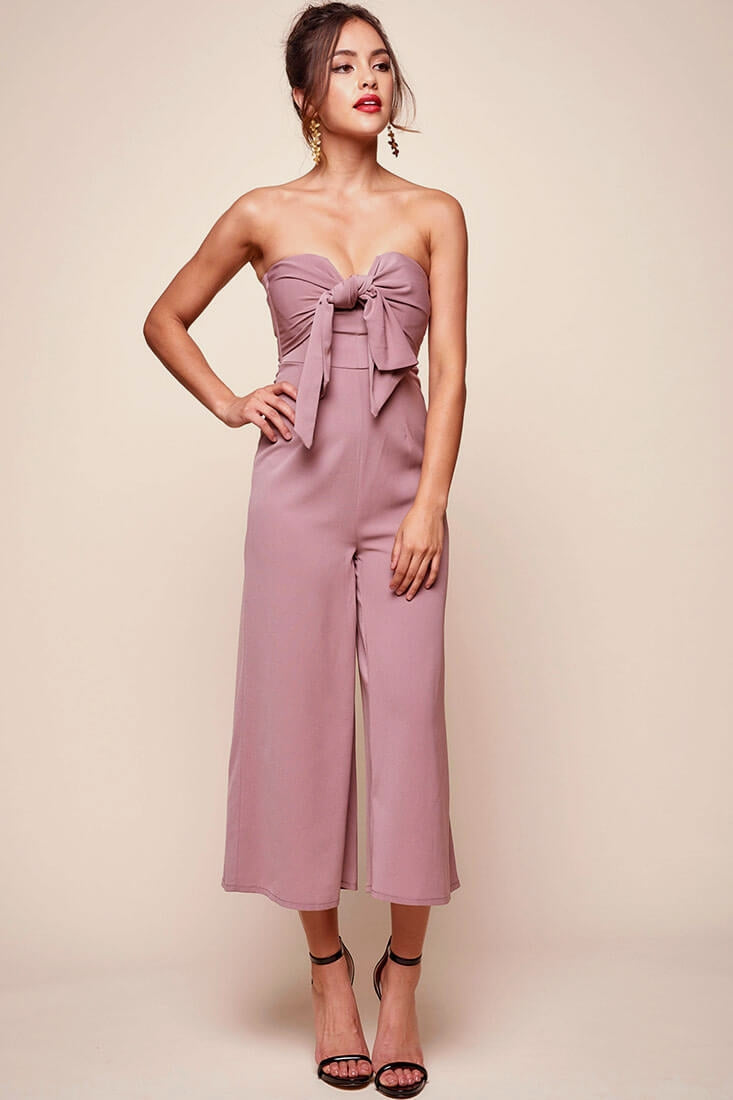 Khloe Bow Tie Wide Leg Jumpsuit Dusty Pink by Selfie Leslie