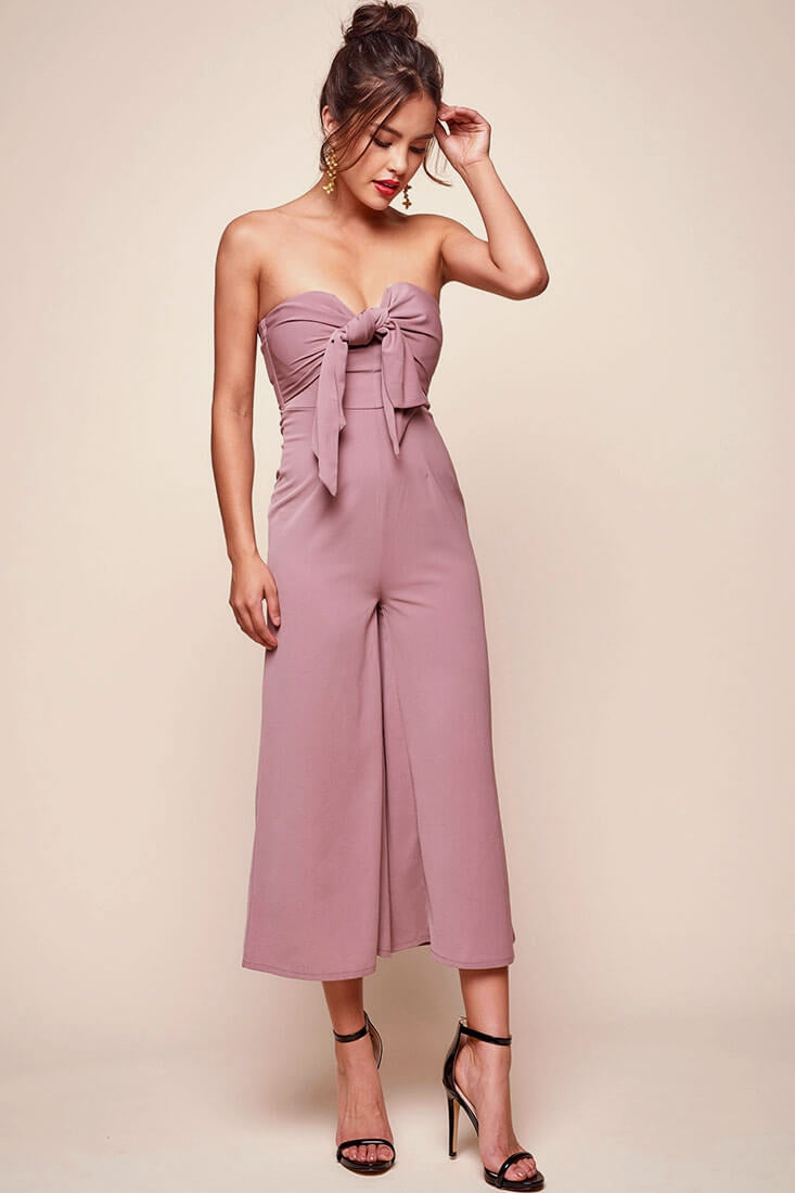 Khloe Bow Tie Wide Leg Jumpsuit Dusty Pink by Selfie Leslie