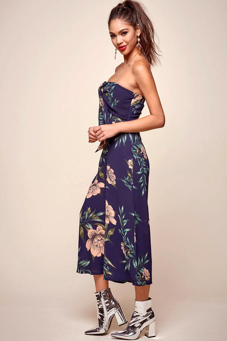 Khloe Floral Bow Tie Jumpsuit Navy by Selfie Leslie