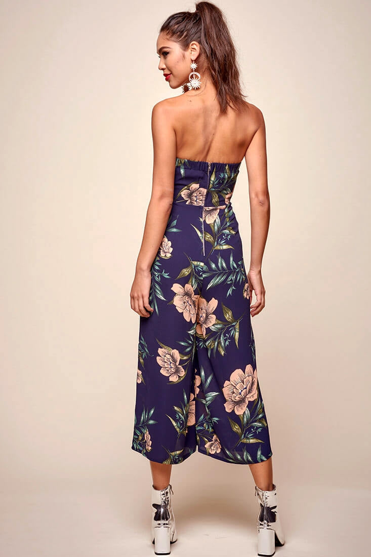 Khloe Floral Bow Tie Jumpsuit Navy by Selfie Leslie