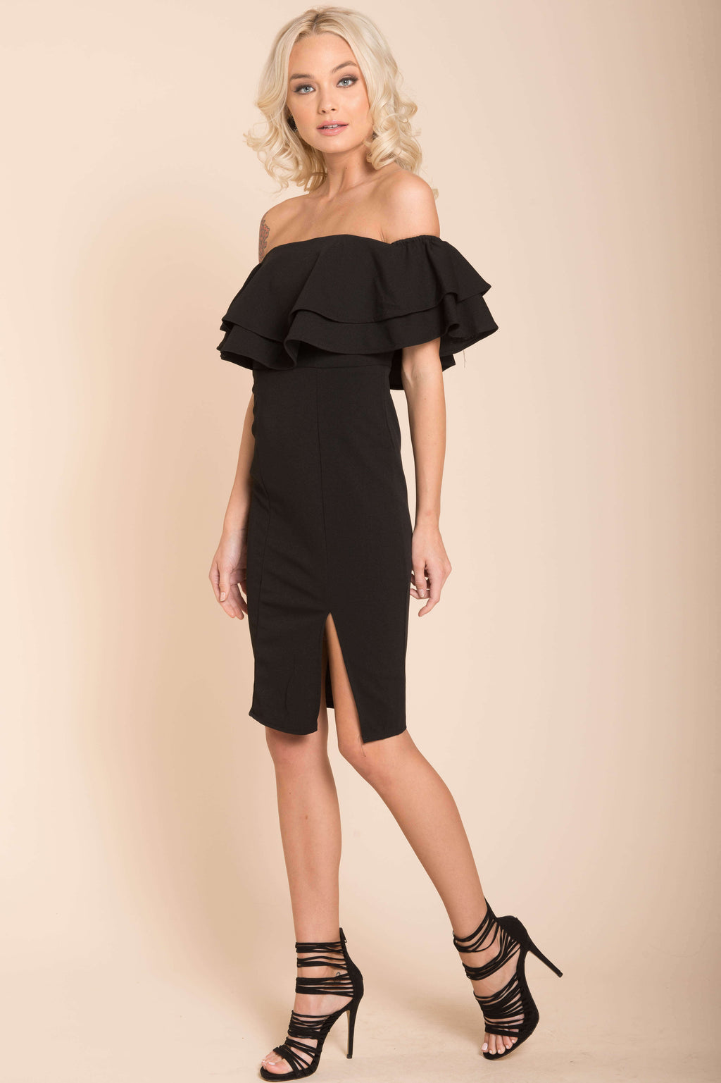 Manilla Ruffle Bodycon Dress Black by Selfie Leslie