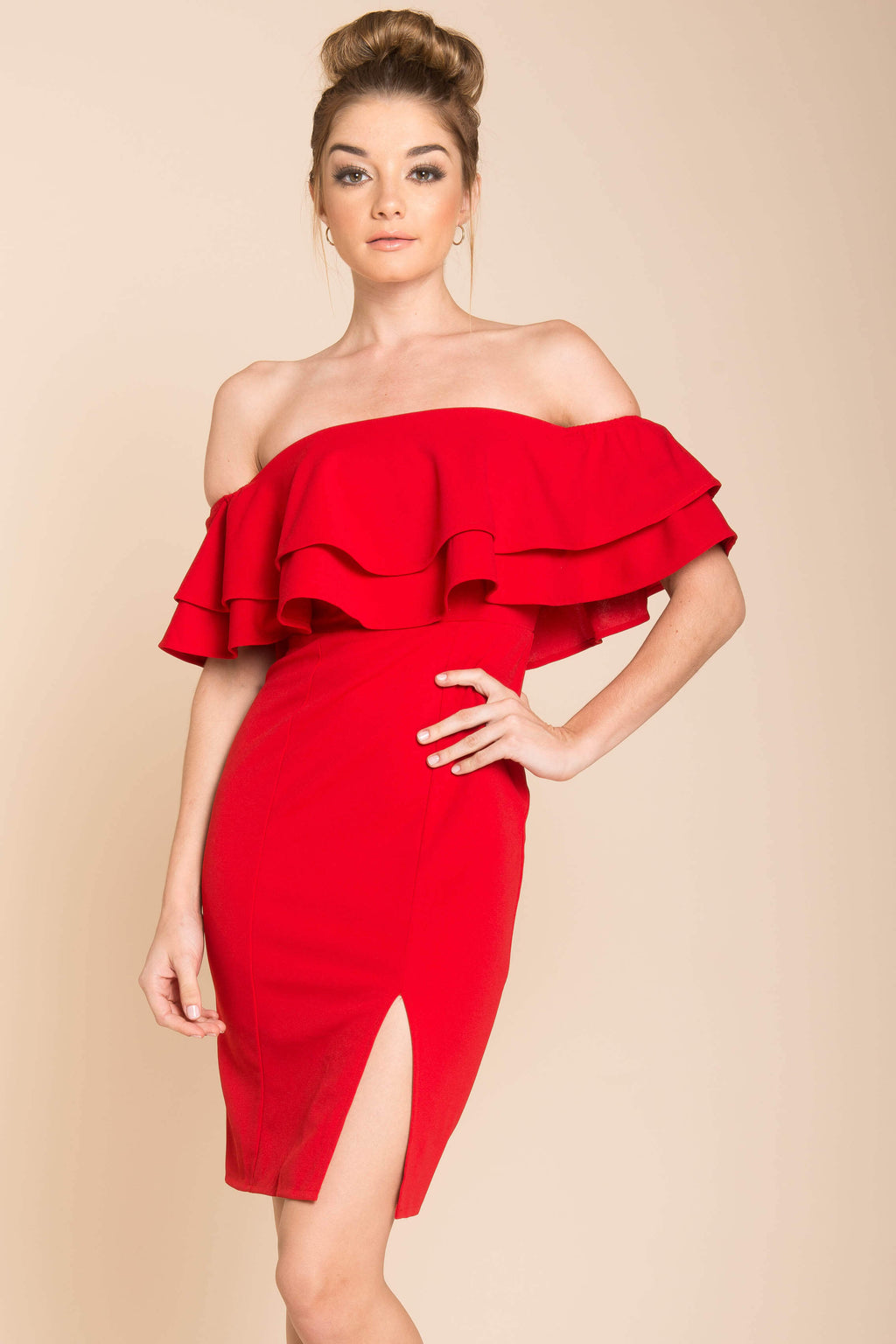 Manilla Ruffle Bodycon Dress Red by Selfie Leslie