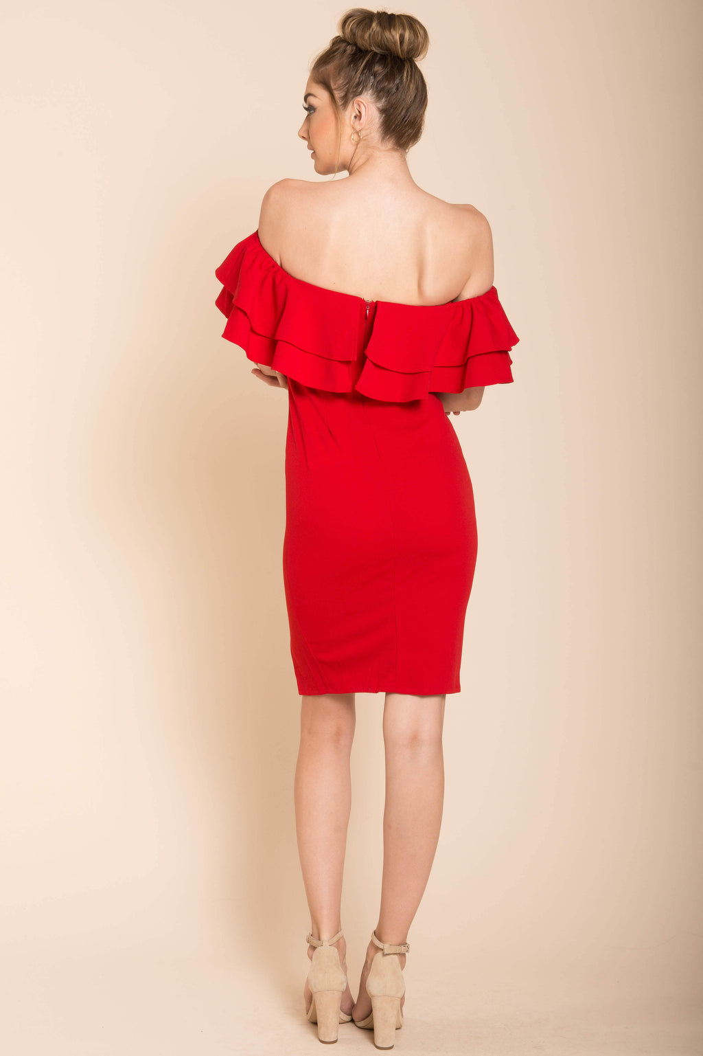 Manilla Ruffle Bodycon Dress Red by Selfie Leslie