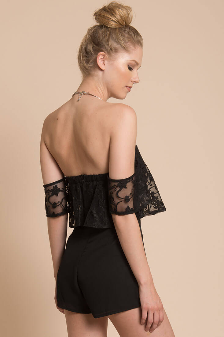 Adeline Lace Open Back Club Party Romper Black by Selfie Leslie