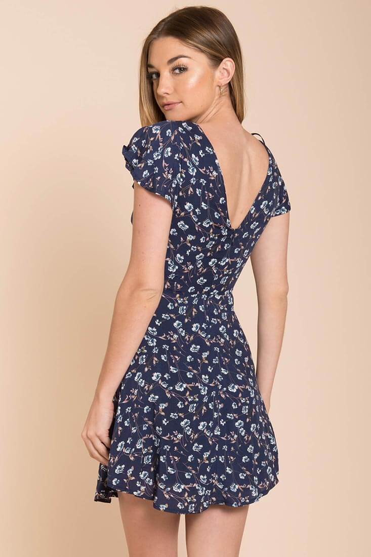 Ayleen Floral Peek-A-Boo Dress Navy by Selfie Leslie