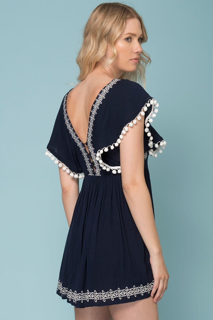 Alexis Pom Pom Dress Navy by Selfie Leslie