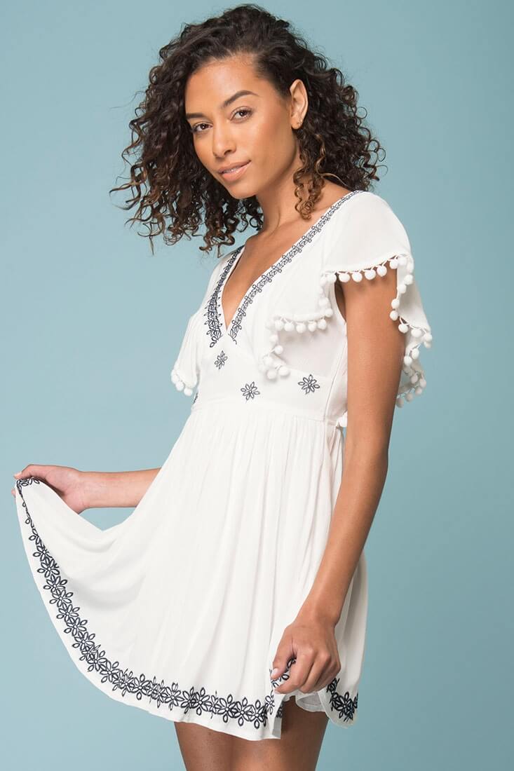 Alexis Pom Pom Dress White by Selfie Leslie