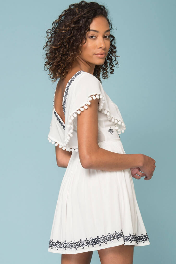 Alexis Pom Pom Dress White by Selfie Leslie