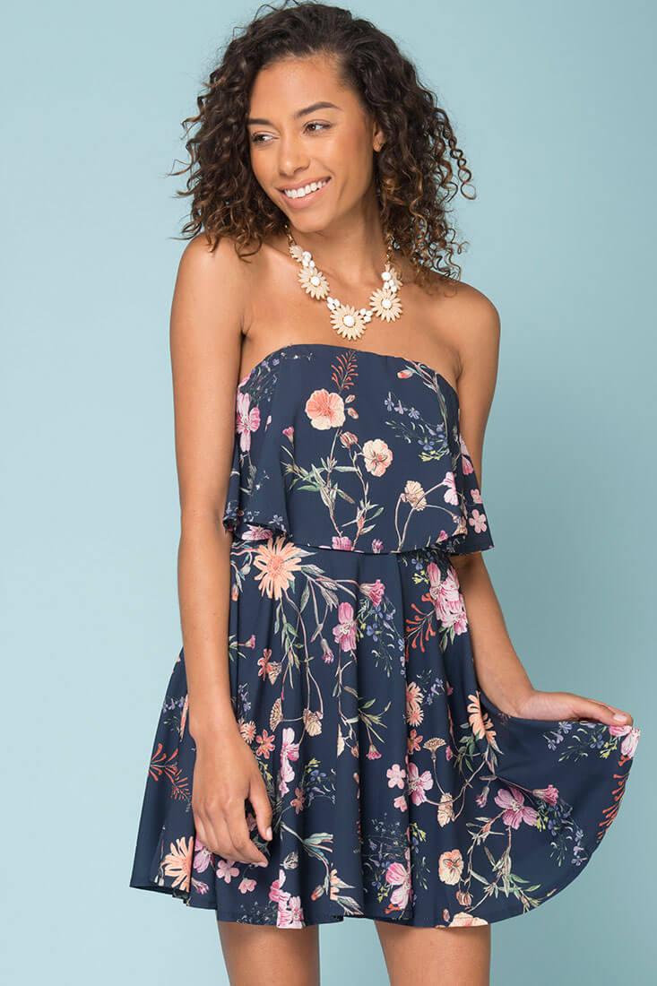 Jemma Floral Going Out Dress Navy by Selfie Leslie