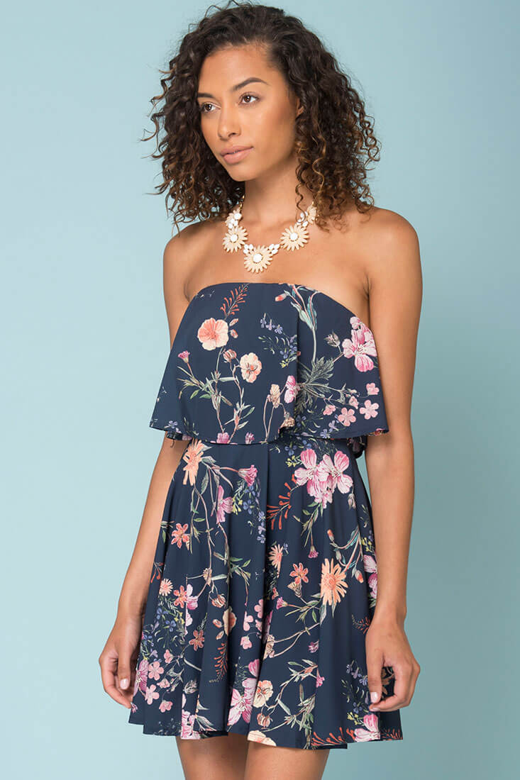 Jemma Floral Going Out Dress Navy by Selfie Leslie