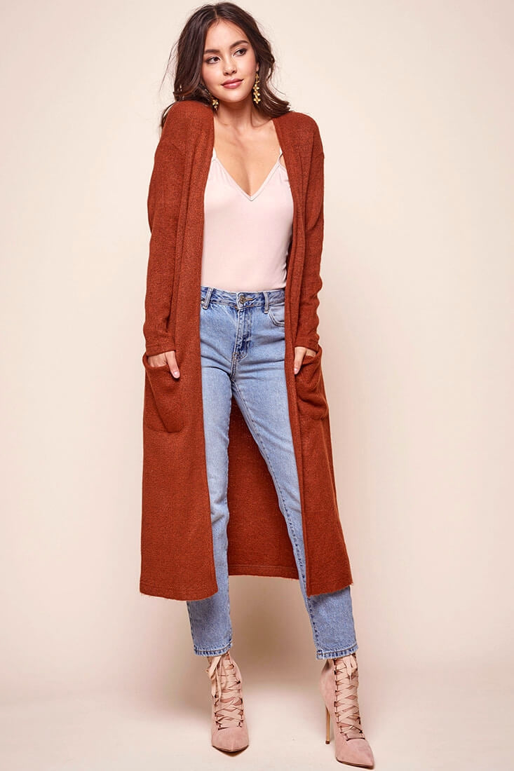 Brookhaven Cafe Long Sleeved Cardigan Rust by Selfie Leslie