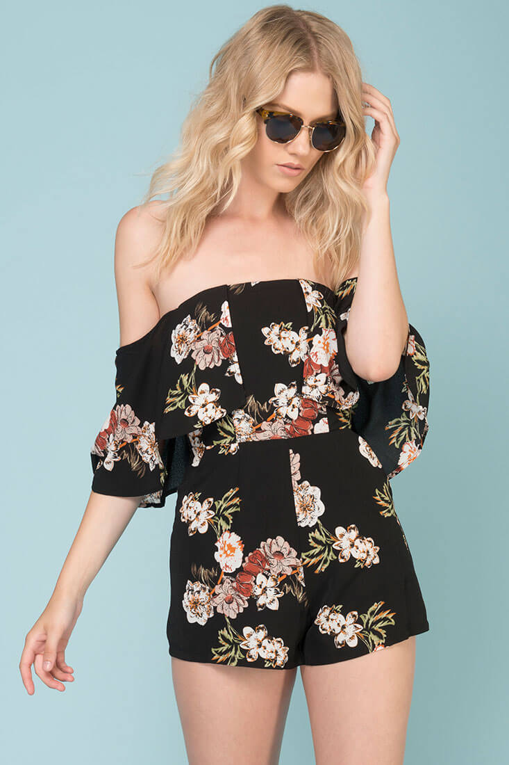 Dixie Floral Print Romper Black by Selfie Leslie