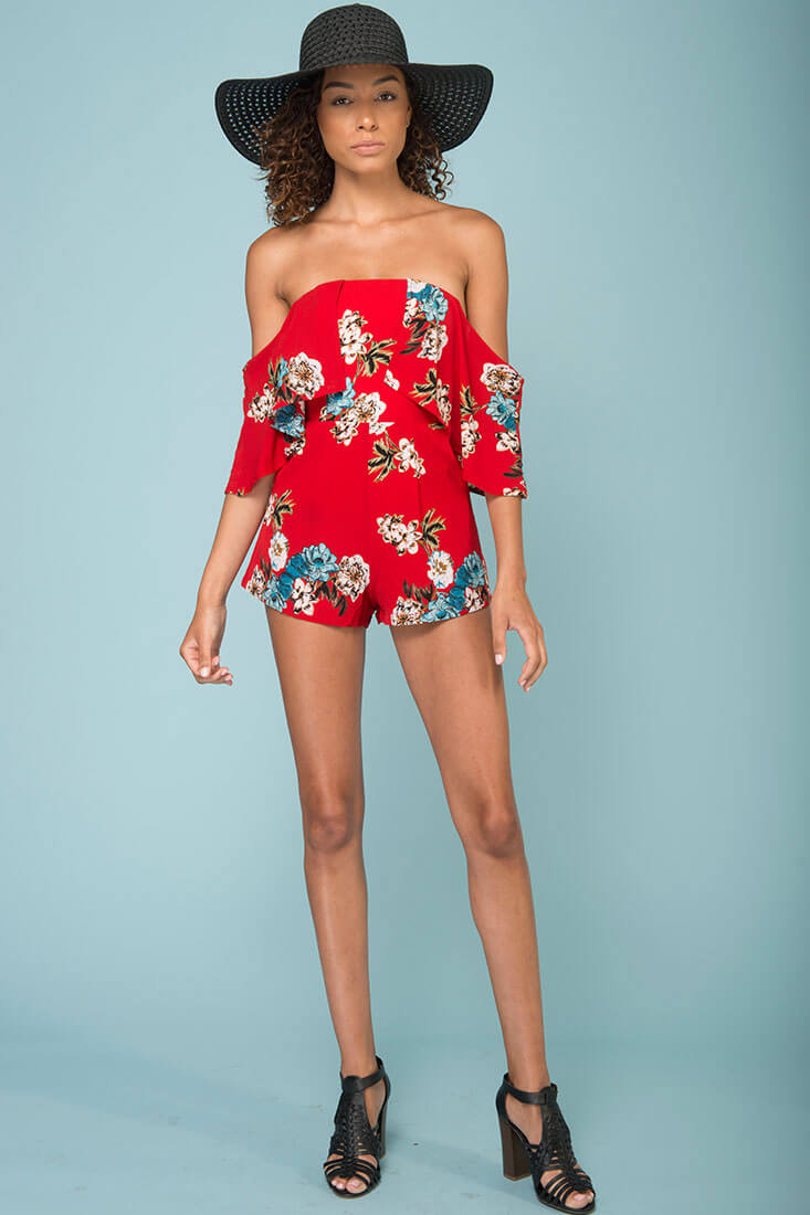 Dixie Floral Print Romper Red by Selfie Leslie