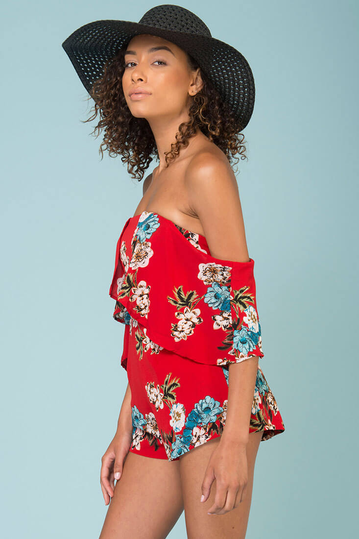 Dixie Floral Print Romper Red by Selfie Leslie