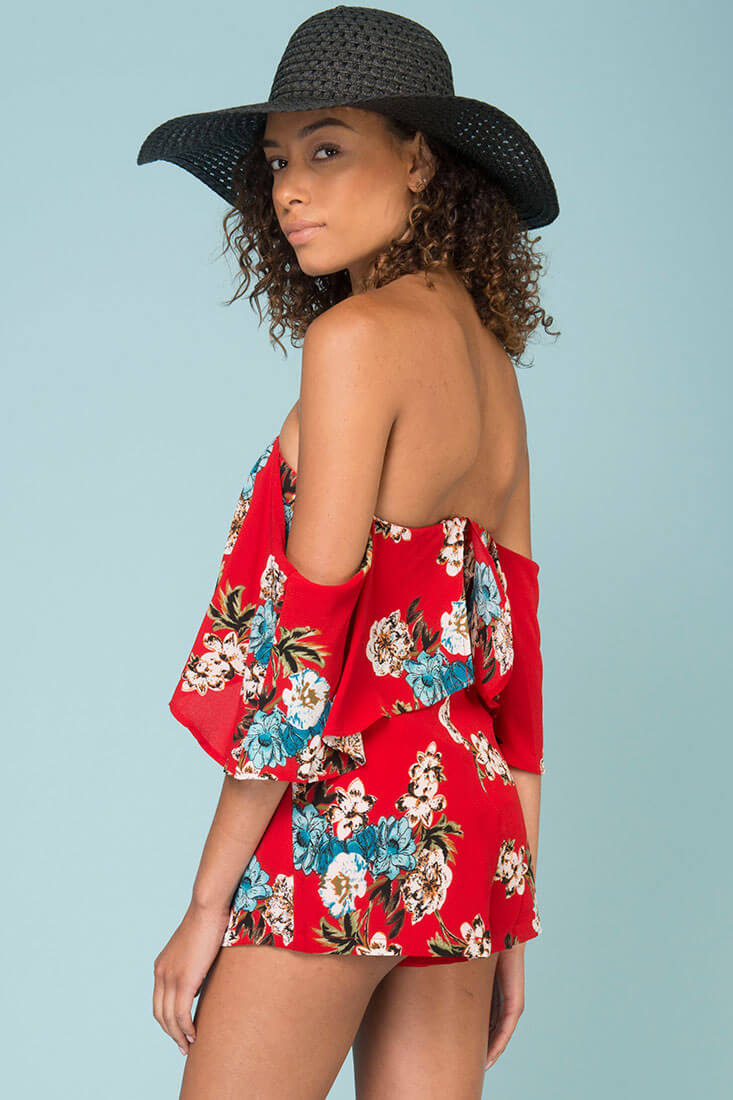 Dixie Floral Print Romper Red by Selfie Leslie