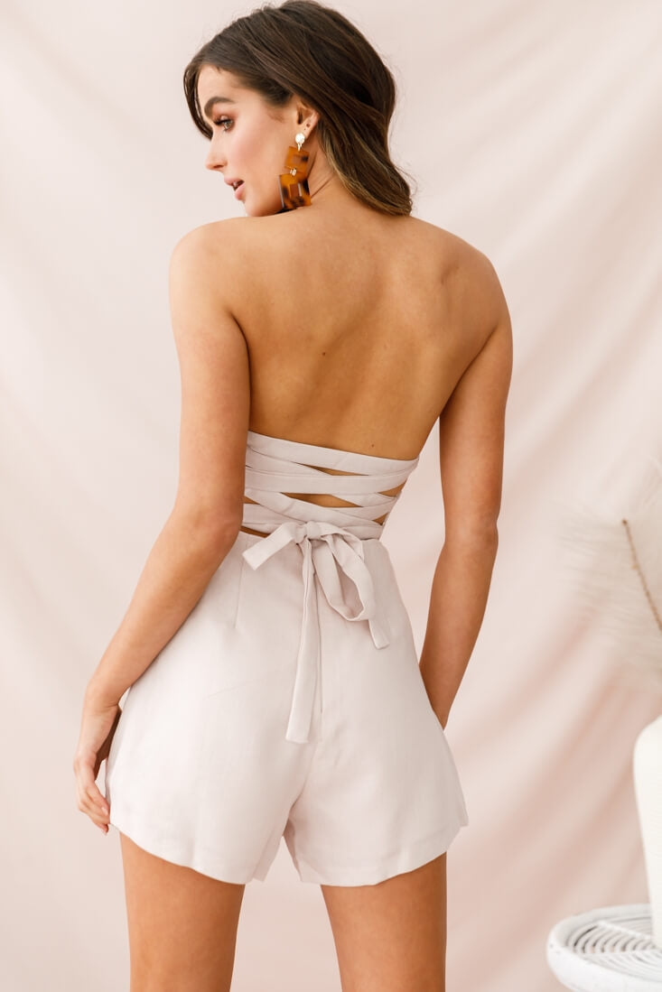 Minnie Strapless Skort Romper Beige by Selfie Leslie