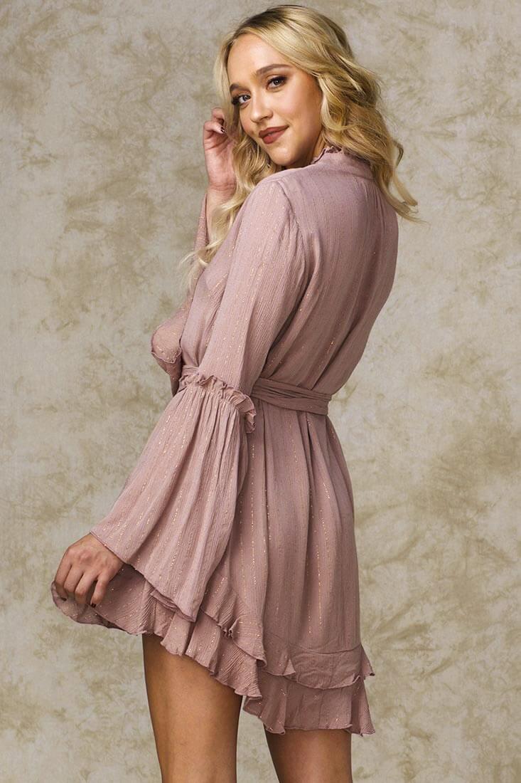 Dhillon Ruffled Waist Tie Mini Dress Mocha by Selfie Leslie