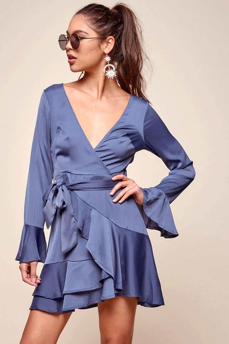Khandi Peek-a-Boo Back Wrap Dress Midnight Blue by Selfie Leslie