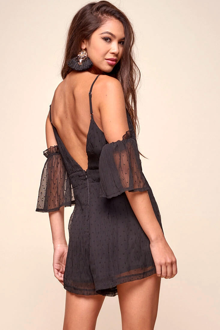 Overlay Rompers Shop the Souza Sheer Overlay Textured Romper Black