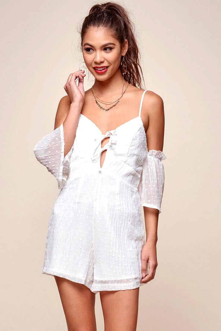 Gia Mesh Overlay Studded Romper Nude Beige
