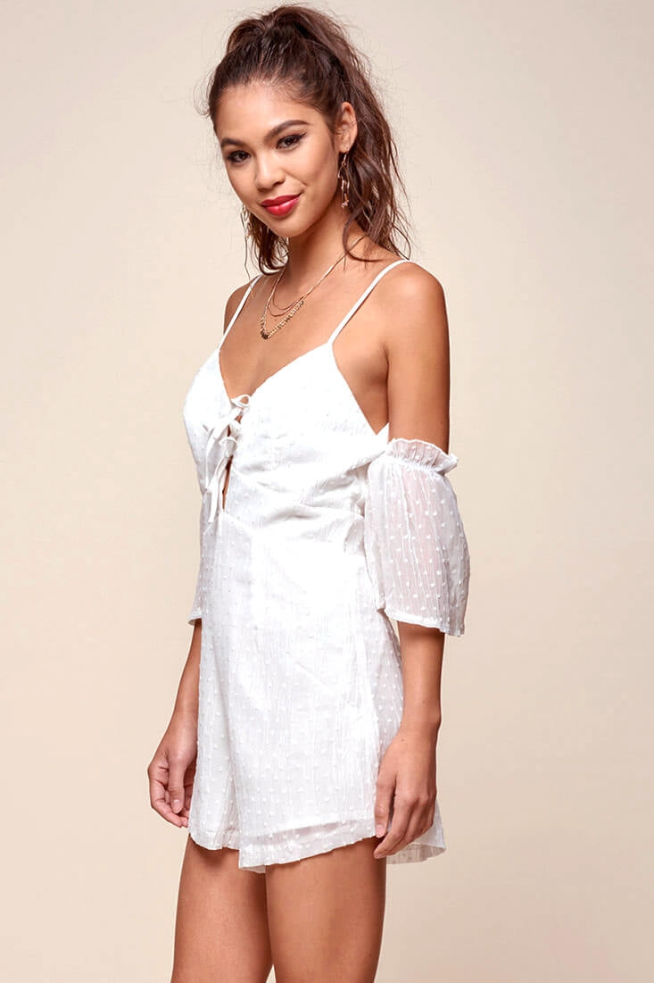 Souza Sheer Overlay Textured Romper White by Selfie Leslie