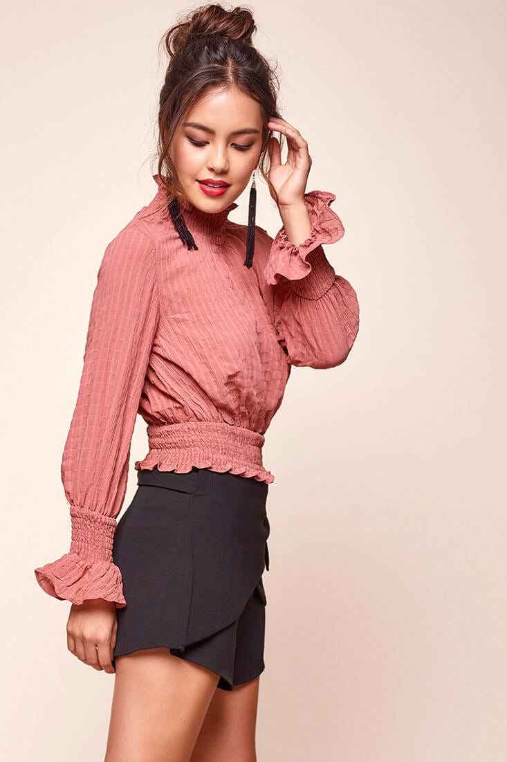 Nicole Cropped Puffy Top Rose by Selfie Leslie