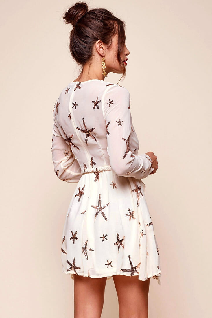 Riley Star Wrap Dress Beige by Selfie Leslie
